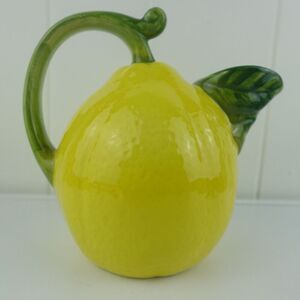 Vintage Lillian Vernon Lemon Pitcher with Stem Handle and Leaf Spout